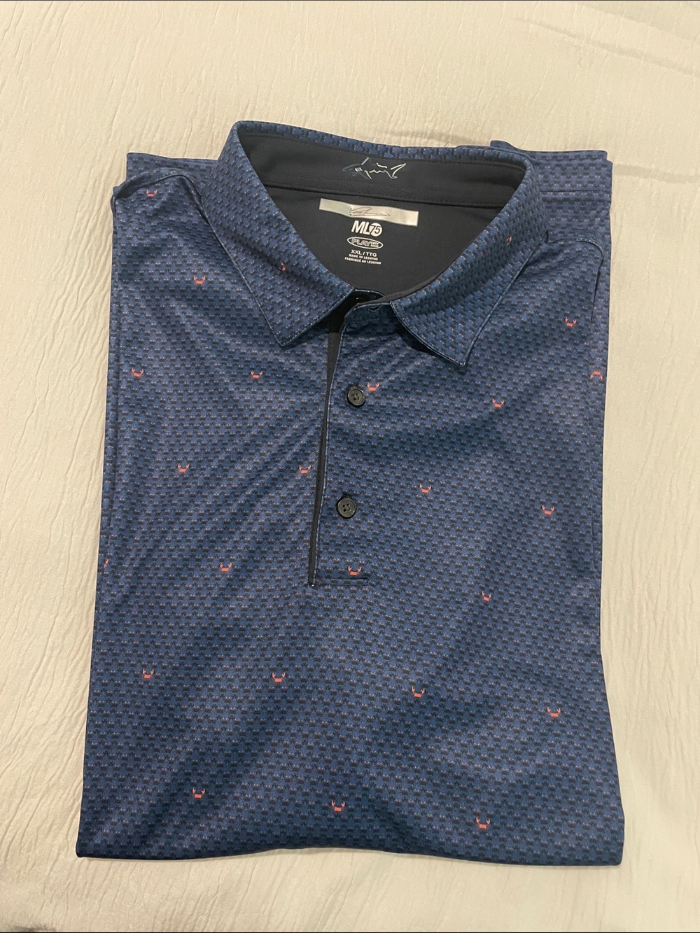 Greg Norman Collection Navy Polo with Pink Dot Motif